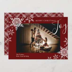 Cartes Pour Fêtes Annuelles Elégant Joy Snowflakes Plaid Joyeux Noël Photo