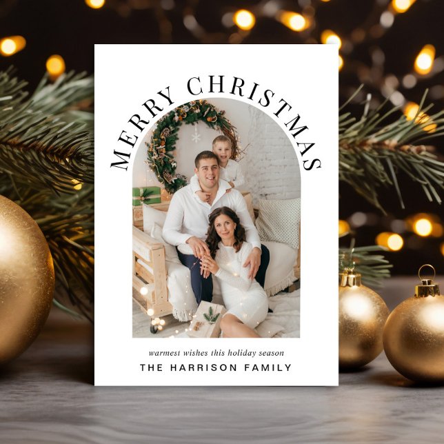 Cartes Pour Fêtes Annuelles Élégant Joyeux Arc de Noël Photo (Share the love and warmth of the season with an elegant arch photo Christmas card)