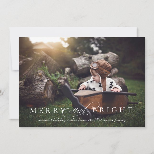 Cartes Pour Fêtes Annuelles Élégant Joyeux Et Lumineux Photo De Noël (Devant)