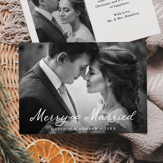Cartes Pour Fêtes Annuelles Elegant Joyeux et marié Bow photo nouvellement mar (Créateur téléchargé)