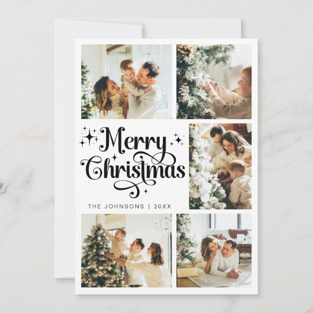 Cartes Pour Fêtes Annuelles Élégant Joyeux Noël Famille Photo Collage (Devant)