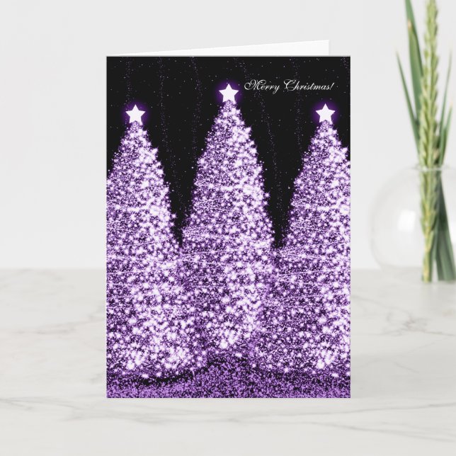 Cartes Pour Fêtes Annuelles Élégant Joyeux Noël Fête Violet Étincelle (Devant)
