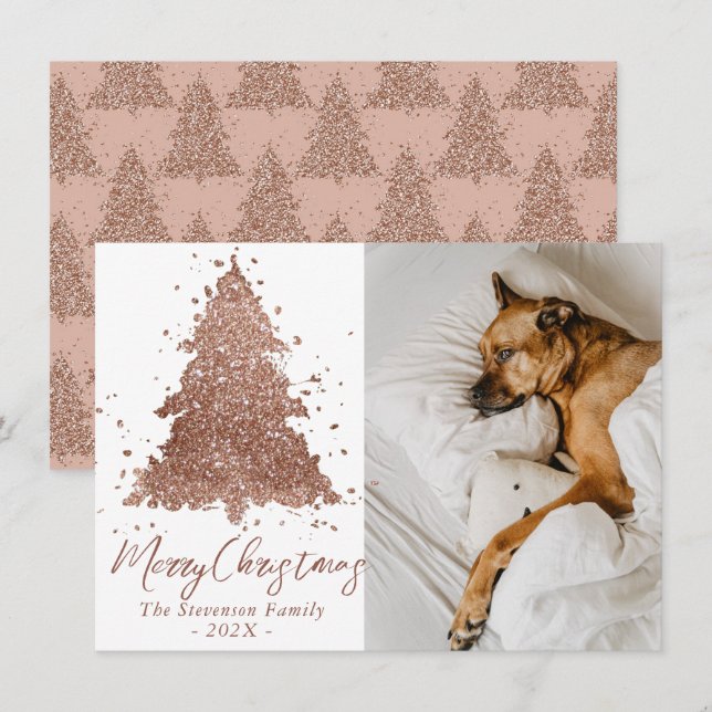 Cartes Pour Fêtes Annuelles Élégant Joyeux Noël | Glam Rose Gold Photo (Devant / Derrière)