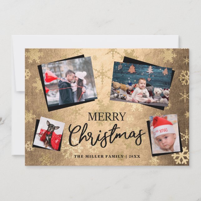 Cartes Pour Fêtes Annuelles Élégant Joyeux Noël Gold Photo Collage personnalis (Devant)