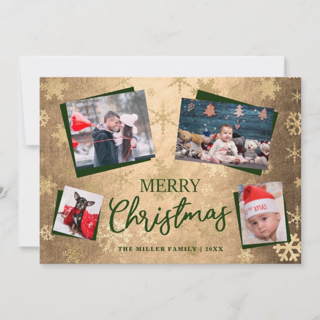 Cartes Pour Fêtes Annuelles Élégant Joyeux Noël Gold Photo Collage personnalis (Devant)