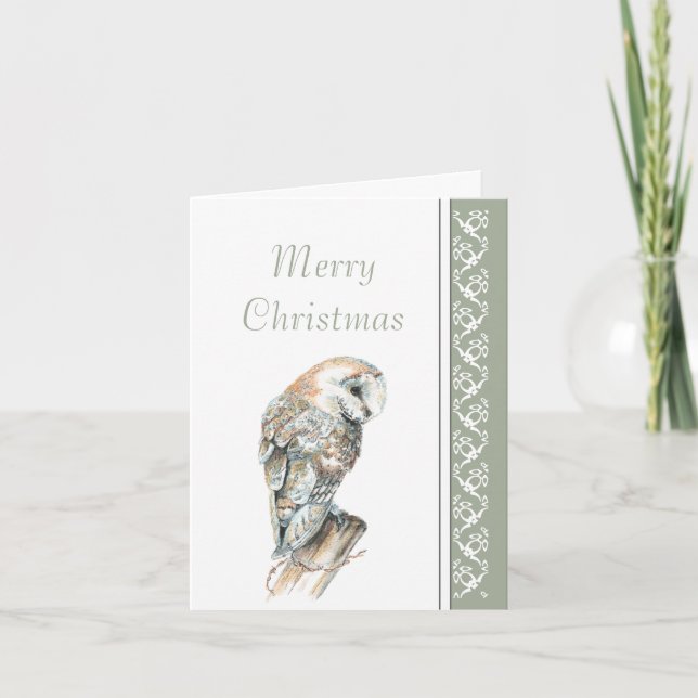 Cartes Pour Fêtes Annuelles Elégant Joyeux Noël Nature Chouette, Oiseau (Devant)