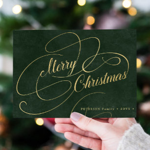 Cartes Pour Fêtes Annuelles Elégant Joyeux Noël or vert foncé non photo