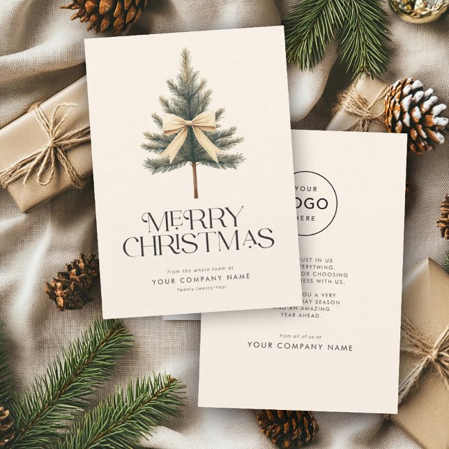 Cartes Pour Fêtes Annuelles Élégant Joyeux Noël Pine Tree Bow Business (Créateur téléchargé)