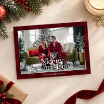 Élégant Joyeux Noël Script Photo Rouge Velours