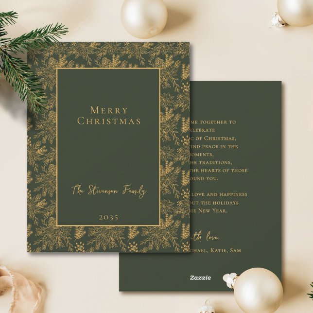 Cartes Pour Fêtes Annuelles Élégant Joyeux Noël Vert Faux Or (Créateur téléchargé)