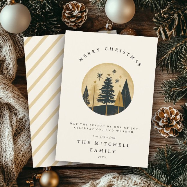 Cartes Pour Fêtes Annuelles Élégant Joyeux Noël Warm Gold Pine Forest (Créateur téléchargé)
