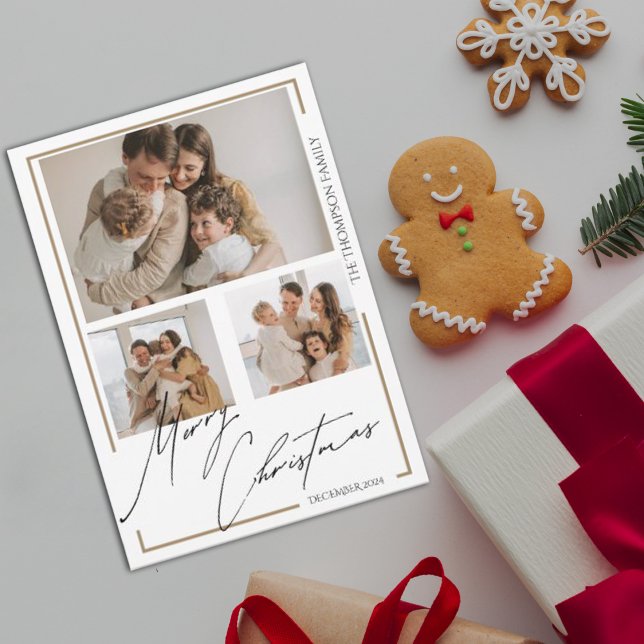 Cartes Pour Fêtes Annuelles Élégant Joyeux Script de Noël Multi Photo (Elegant Merry Christmas Script Multi Photo Holiday Card)