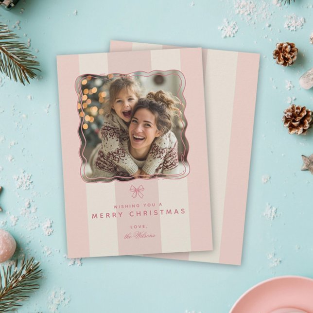 Cartes Pour Fêtes Annuelles Elegant Joyful Stripe Happy Family Photo Christmas (Créateur téléchargé)