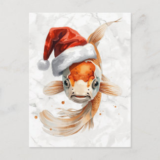 Cartes Pour Fêtes Annuelles Elegant Koi Fish in Santa Hat Watercolor