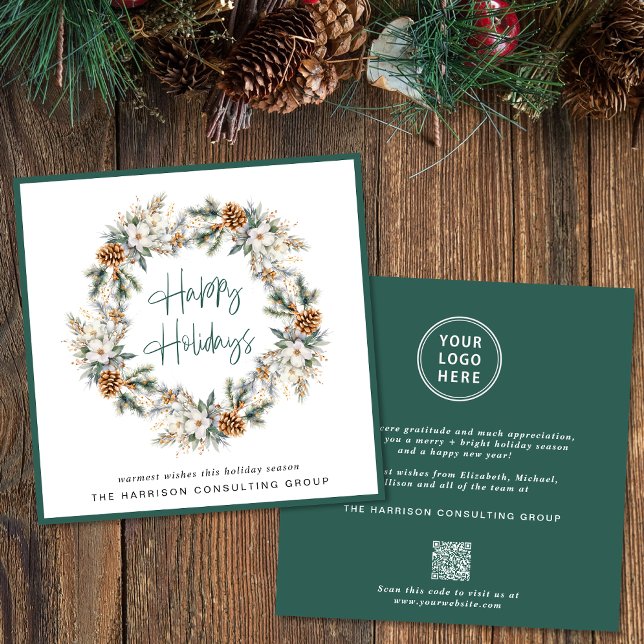 Cartes Pour Fêtes Annuelles Élégant logo d'entreprise QR Code Aquarelle de Noë (Spread the joy of the season and strengthen business relationships with our elegant holiday card)