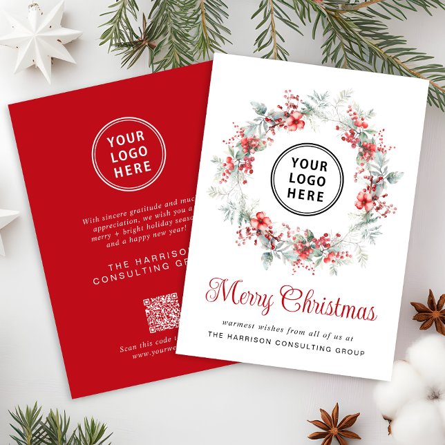 Cartes Pour Fêtes Annuelles Élégant logo d'entreprise QR Code Joyeux Noël (Spread the joy of the season and strengthen business relationships with our elegant holiday card)