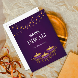 Cartes Pour Fêtes Annuelles Elégant Mandala diyas personnalisé Purple Diwali