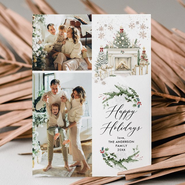 Cartes Pour Fêtes Annuelles Elégant Mantel verdoyant Joyeux Vacances 2 Photo (Créateur téléchargé)