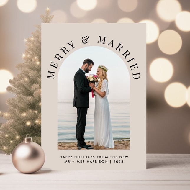 Cartes Pour Fêtes Annuelles Élégant Marié Et Joyeux Arc Photo Noël (A beautiful and unique way to announce your marriage to family and friends this holiday season)
