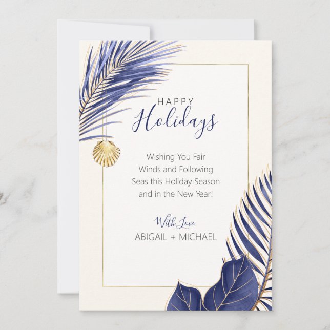 Cartes Pour Fêtes Annuelles Elégant Marine Blue & Gold Beach Tropical Christma (Devant)
