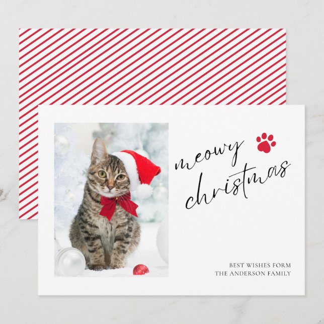 Cartes Pour Fêtes Annuelles Élégant Meowy Christmas Chat Photo Noël (Devant / Derrière)
