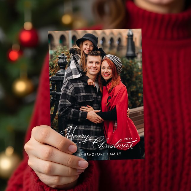Cartes Pour Fêtes Annuelles Elegant Merry Christmas Calligraphy 1-Photo (Créateur téléchargé)