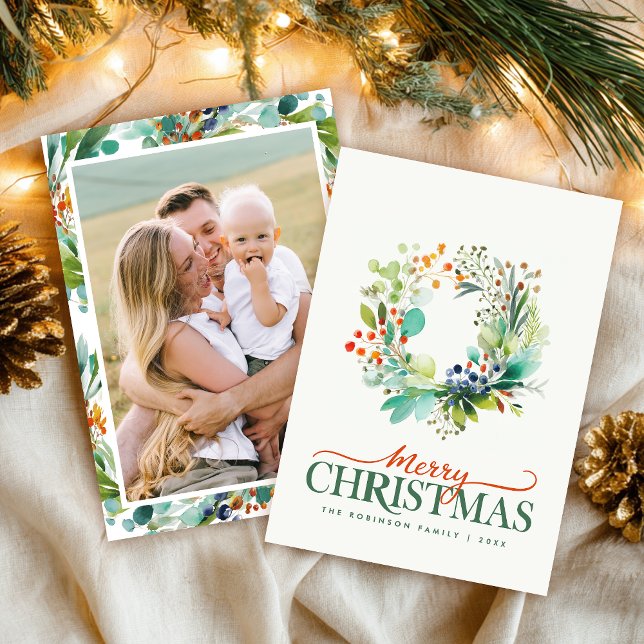 Cartes Pour Fêtes Annuelles Elegant Merry Christmas Greenery Botanical (Créateur téléchargé)