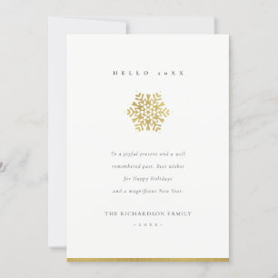 Cartes Pour Fêtes Annuelles Élégant minimal Faux Gold Snowflake Hello 2022