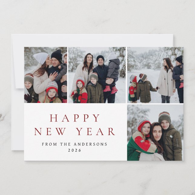 Cartes Pour Fêtes Annuelles Élégant minimal Nouvel An Cheers Famille 4 Photo (Devant)