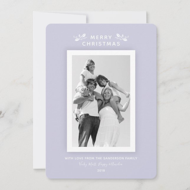 Cartes Pour Fêtes Annuelles Élégant minimal Pastel violet photo de Noël (Devant)