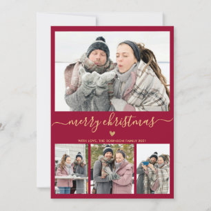 Cartes Pour Fêtes Annuelles Élégant minimaliste Bourgogne Or 4 Photo Noël