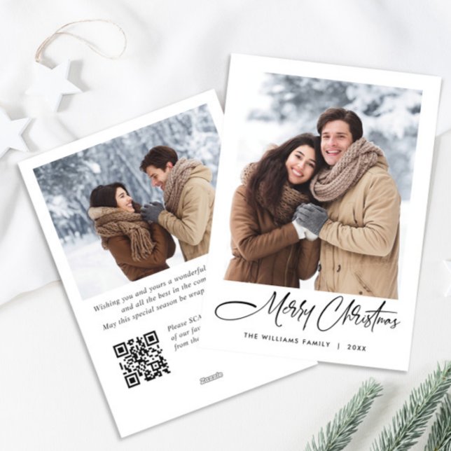Cartes Pour Fêtes Annuelles Élégant minimaliste Noël 2 Photo Code QR (Créateur téléchargé)