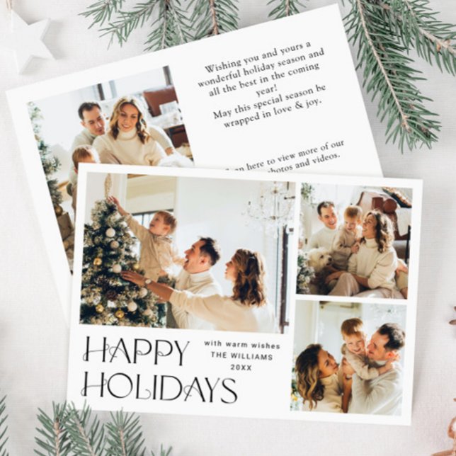 Cartes Pour Fêtes Annuelles Élégant minimaliste Noël 4 Photo Code QR (Créateur téléchargé)