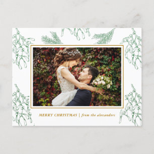 Cartes Pour Fêtes Annuelles Elégant Mistletoe Green et Gold Photo Noël