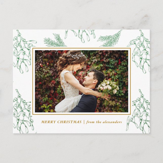 Cartes Pour Fêtes Annuelles Elégant Mistletoe Green et Gold Photo Noël (Devant)