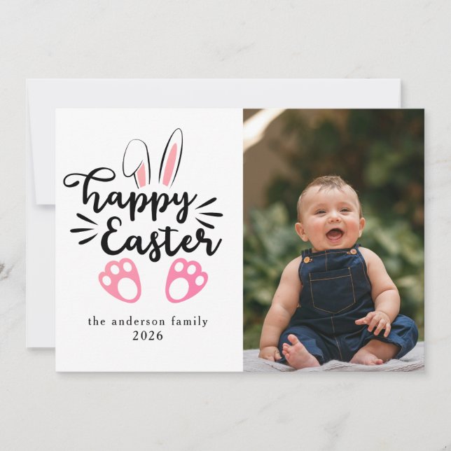 Cartes Pour Fêtes Annuelles Elegant Modern Bunny Happy Easter Photo (Devant)