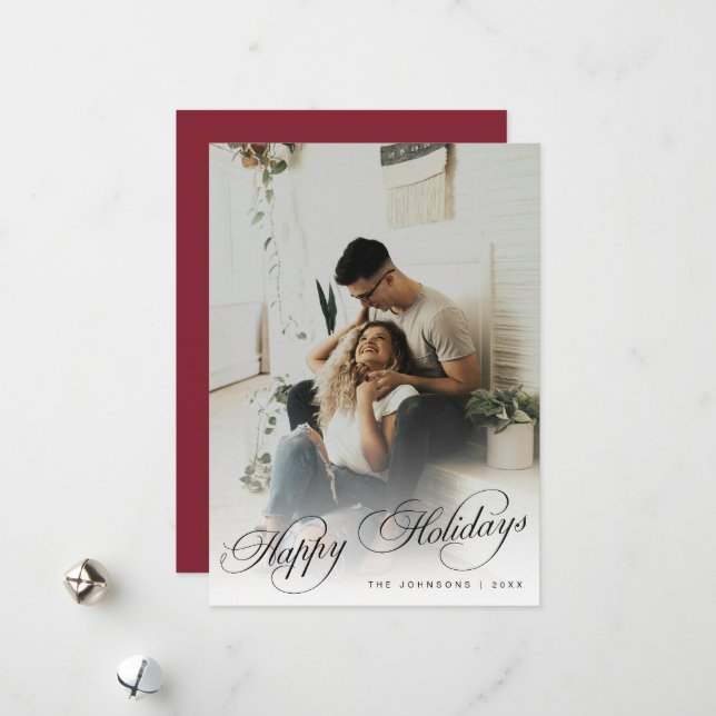 Cartes Pour Fêtes Annuelles Elegant Modern Calligraphy Script Christmas Photo (Devant/Arrière en situation)