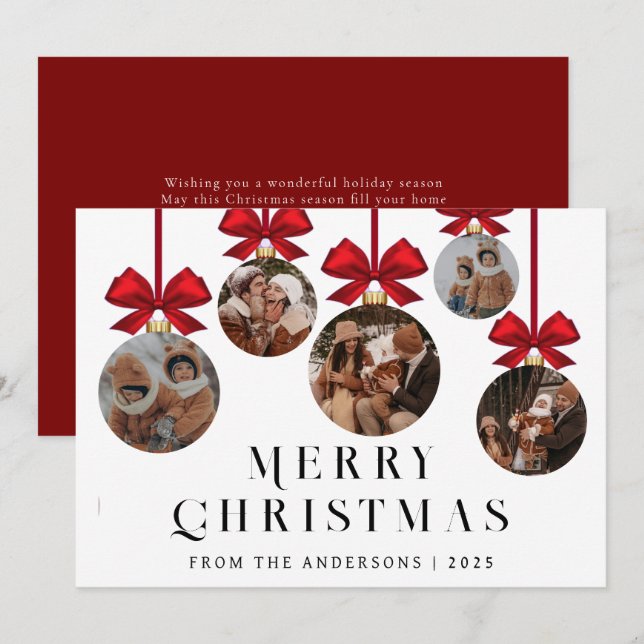 Cartes Pour Fêtes Annuelles Elegant Modern Christmas Family 5 Ornament Photo (Devant / Derrière)