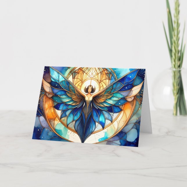 Cartes Pour Fêtes Annuelles Elegant Modern Contemporary Stained Glass Angel (Devant)