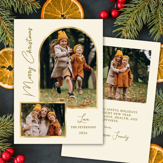 Cartes Pour Fêtes Annuelles Elegant Modern Gold Arch 3 Photo Christmas  (Créateur téléchargé)
