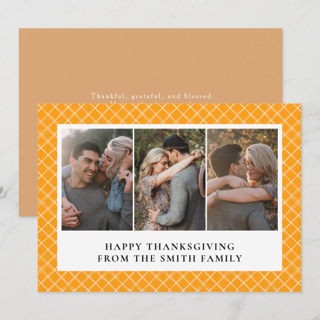 Cartes Pour Fêtes Annuelles Elegant Modern Happy Thanksgiving Autumn 3 Photo (Devant / Derrière)