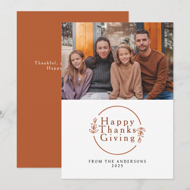 Cartes Pour Fêtes Annuelles Elegant Modern Happy Thanksgiving Autumn Photo (Devant / Derrière)
