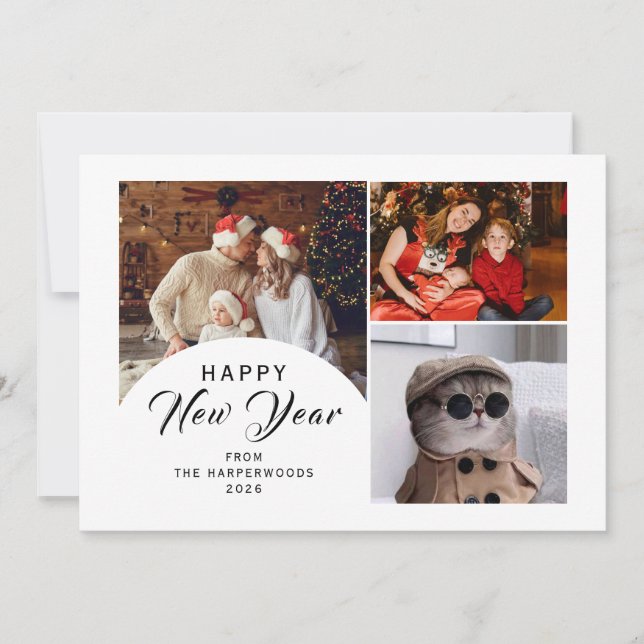 Cartes Pour Fêtes Annuelles Elegant Modern Trendy Happy New Year 3 Photo (Devant)