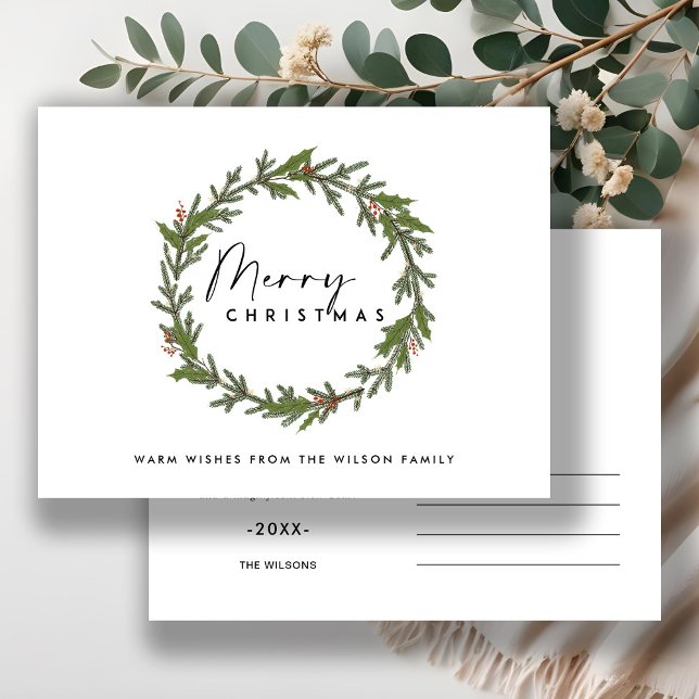 CARTES POUR FÊTES ANNUELLES ÉLÉGANT MODERNE HOLLY BERRY WREATH MERRY NOËL (Créateur téléchargé)