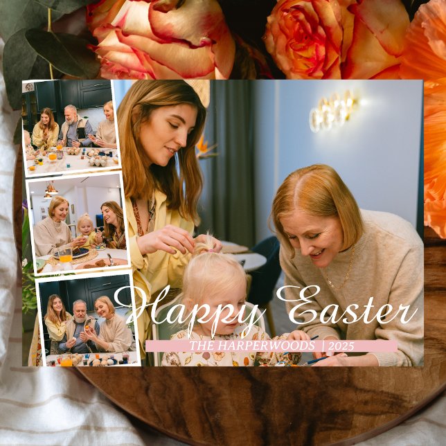 Cartes Pour Fêtes Annuelles élégant moderne Pâques, famille Quatre photo colla (Créateur téléchargé)