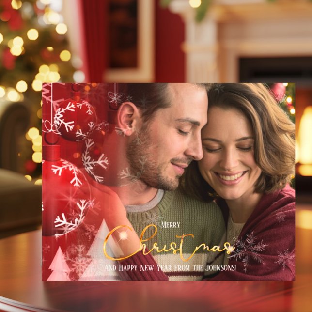 Cartes Pour Fêtes Annuelles Élégant moderne romantique Couple Rouge Or Noël (Créateur téléchargé)