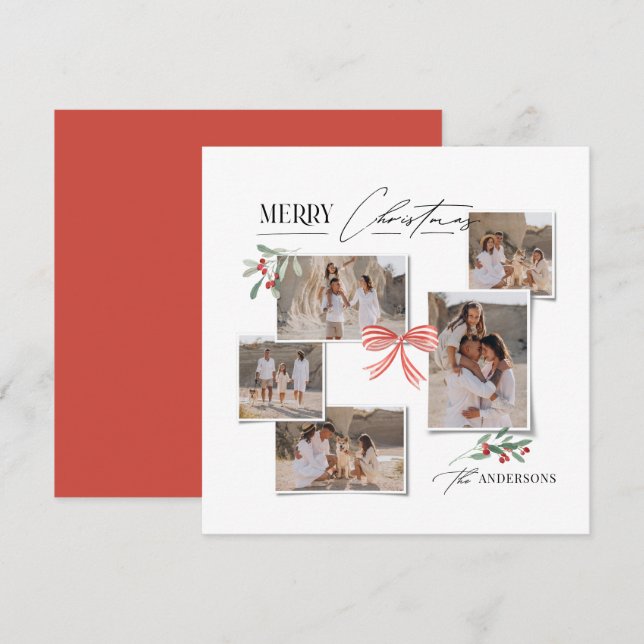 Cartes Pour Fêtes Annuelles Elégant moderne traditionnel arc rouge multi photo (Devant / Derrière)