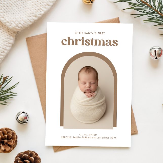 Cartes Pour Fêtes Annuelles Elegant Newborn Baby's First Christmas Arch Photo (Créateur téléchargé)