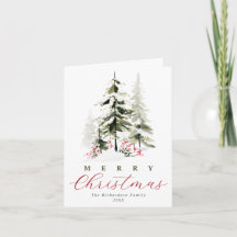 Élégant Noël à l'aquarelle avec des pins rustiques