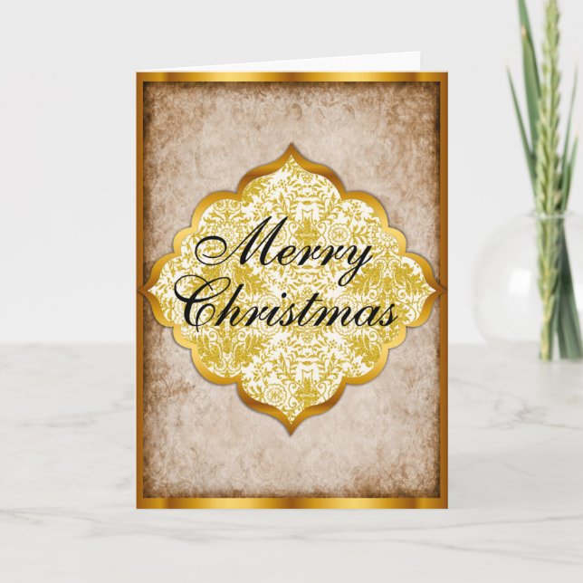 Cartes Pour Fêtes Annuelles Élégant Noël d'or (Devant)